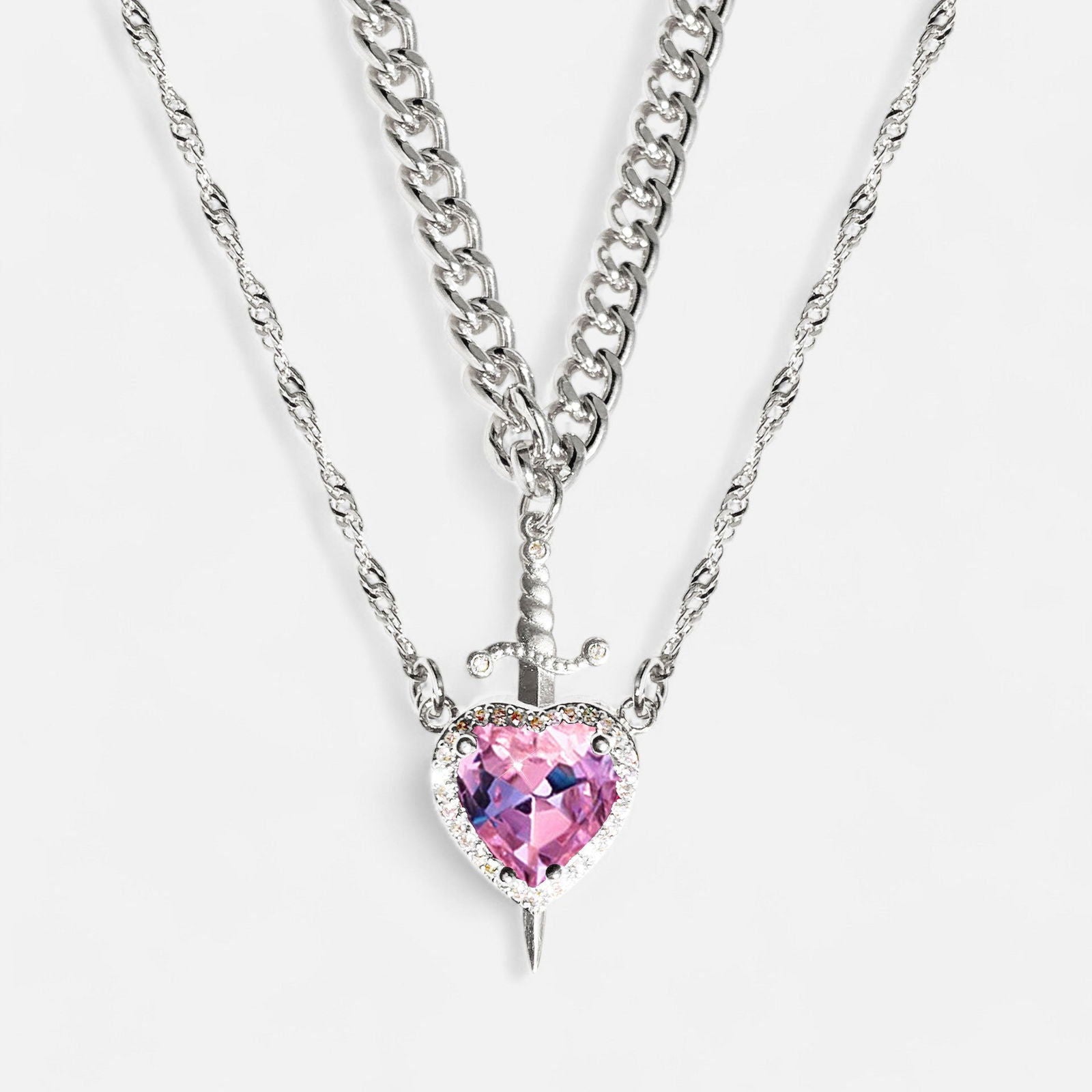 Matching Heart And Sword Necklace Set - Dolce Vincita
