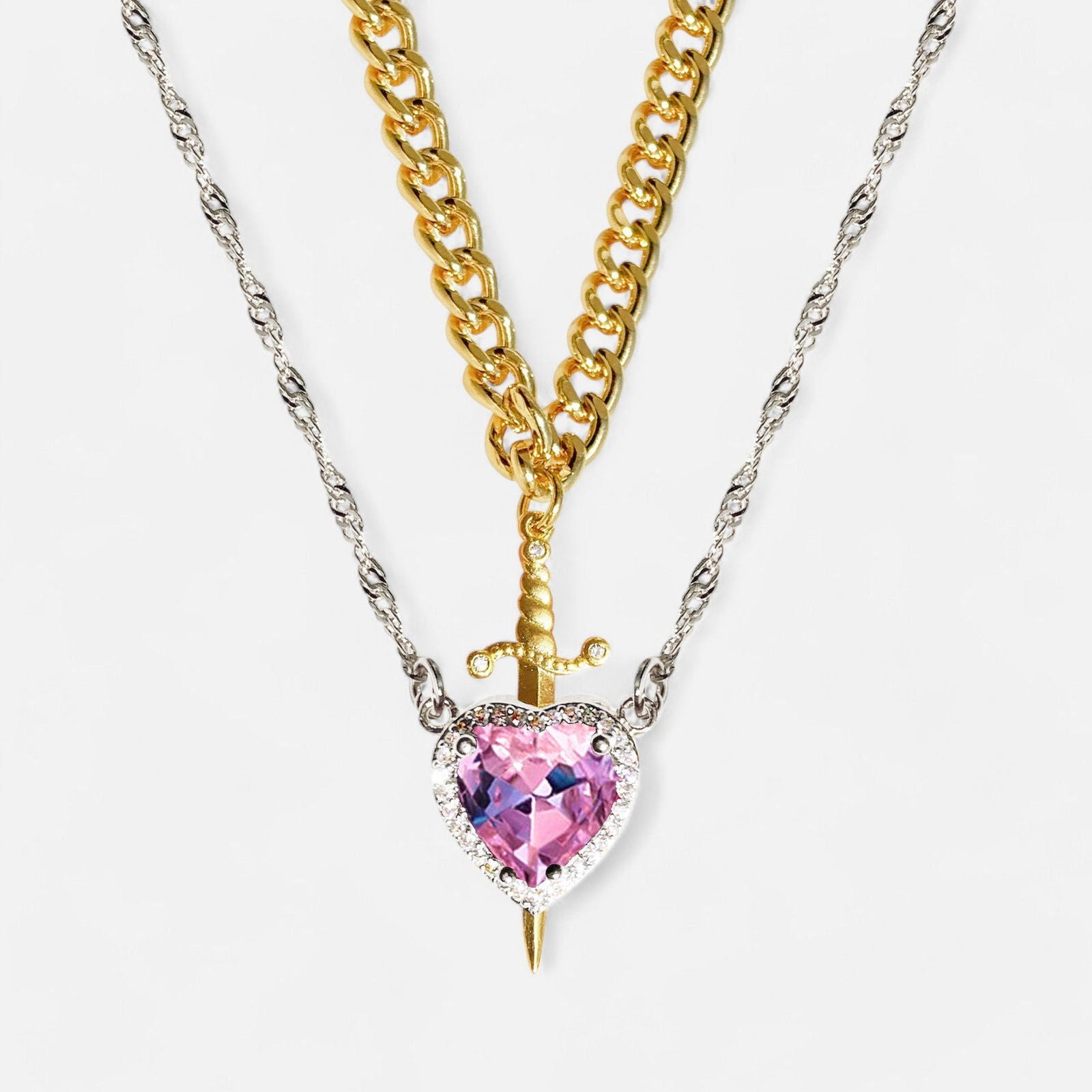 Matching Heart And Sword Necklace Set - Dolce Vincita