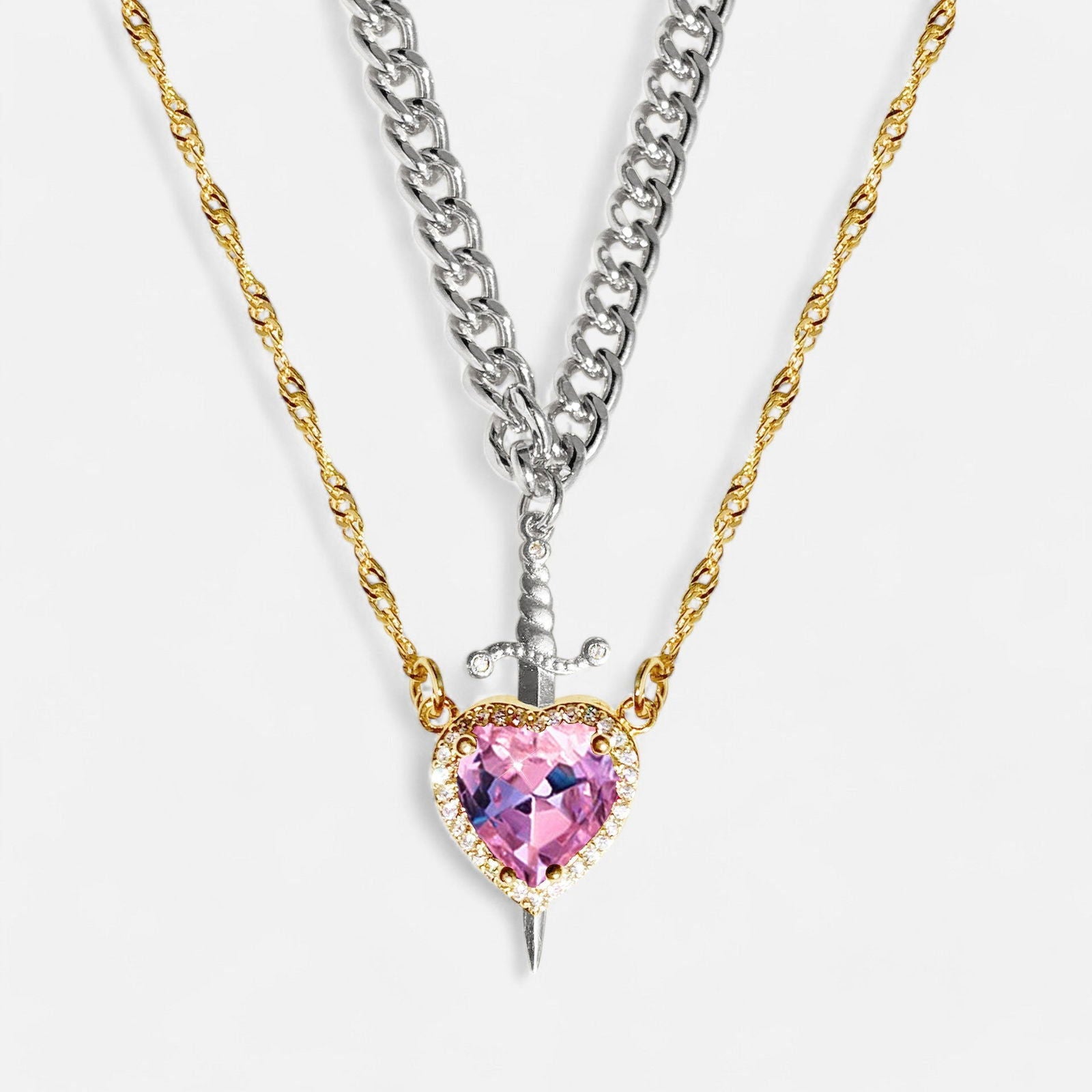Matching Heart And Sword Necklace Set - Dolce Vincita