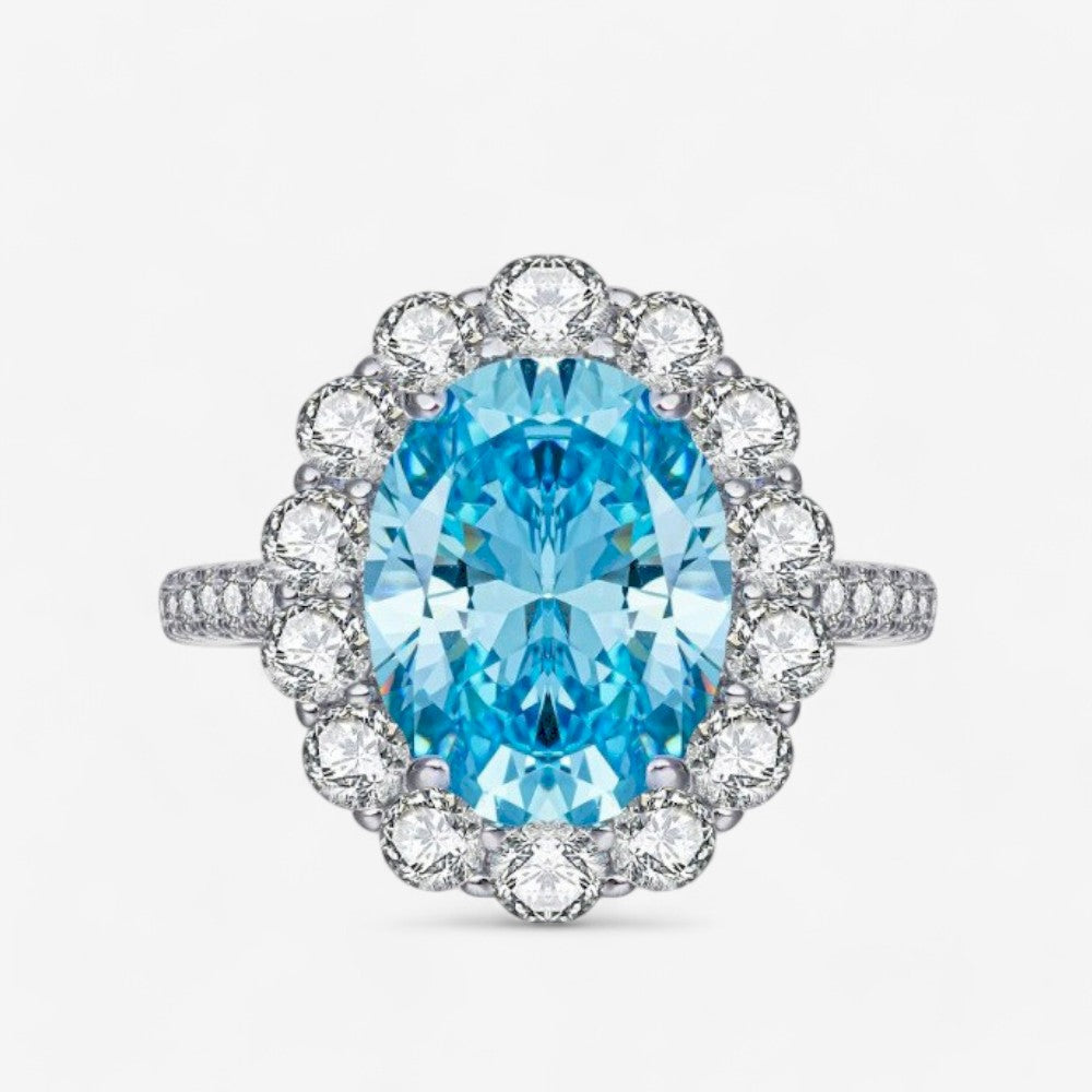 Sterling Silver Azure Halo Oval Ring - Dolce Vincita