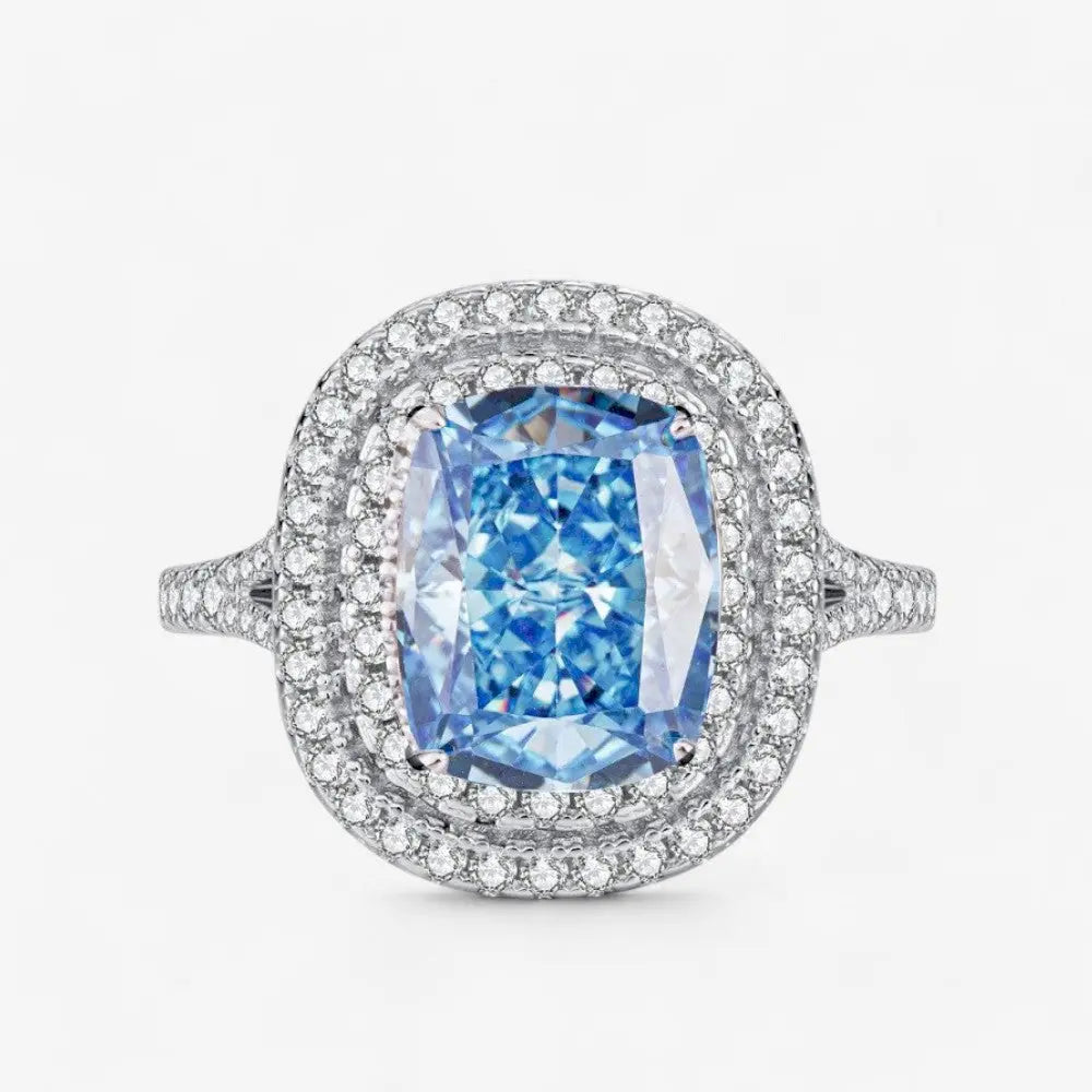 Sterling Silver Double Halo Cushion Ring - Dolce Vincita