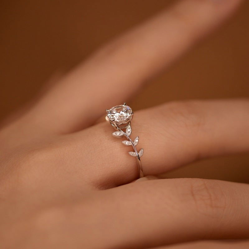 Sterling Silver Leaf Solitaire Ring - Dolce Vincita