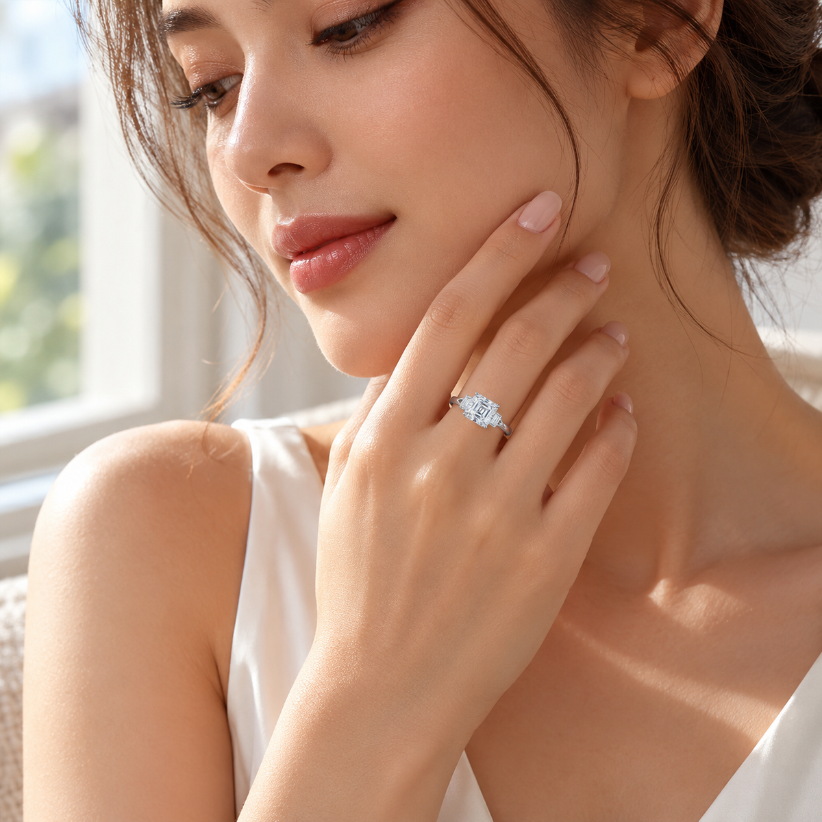 Sterling Silver Celestia Asscher Cut Ring
