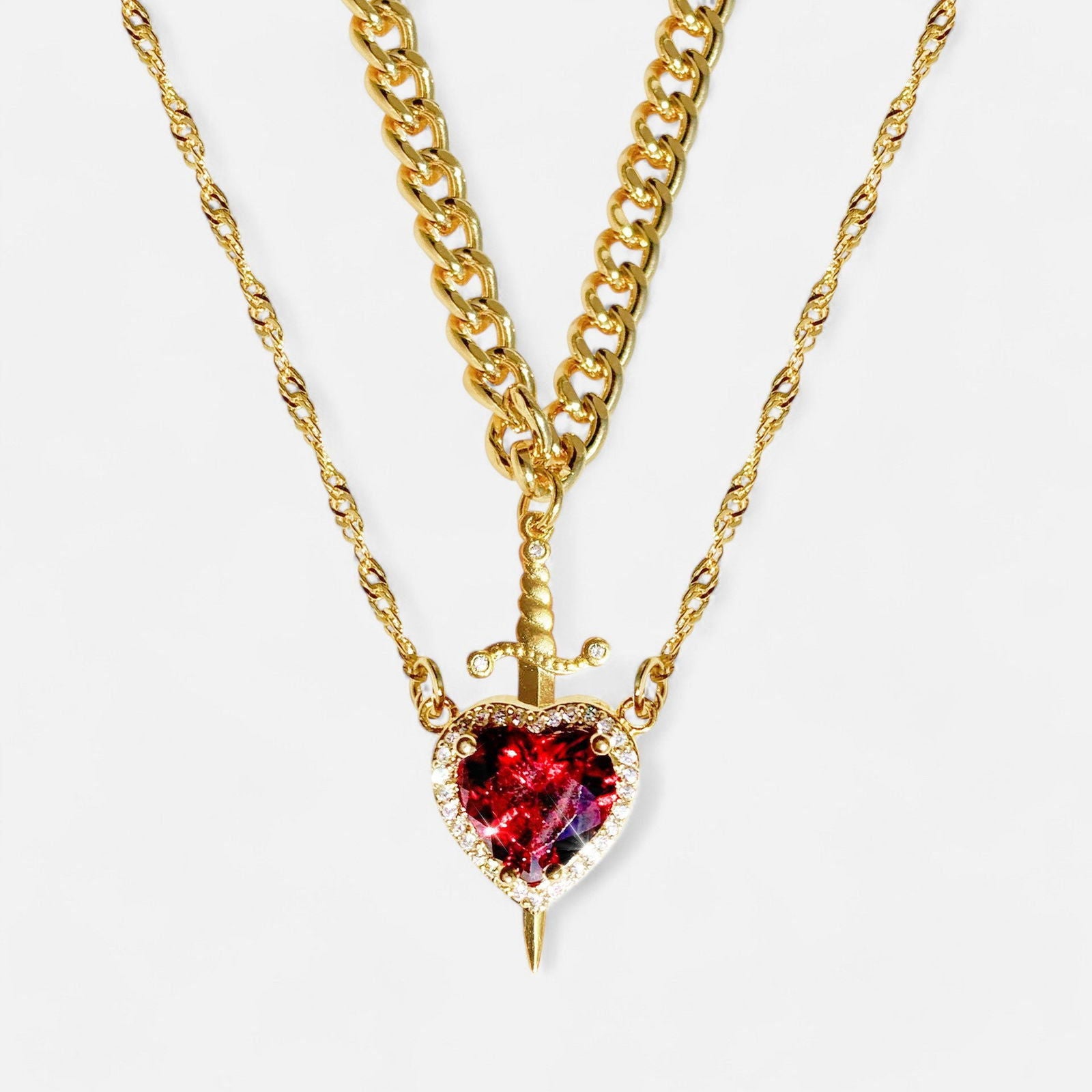 Matching Heart And Sword Necklace Set - Dolce Vincita