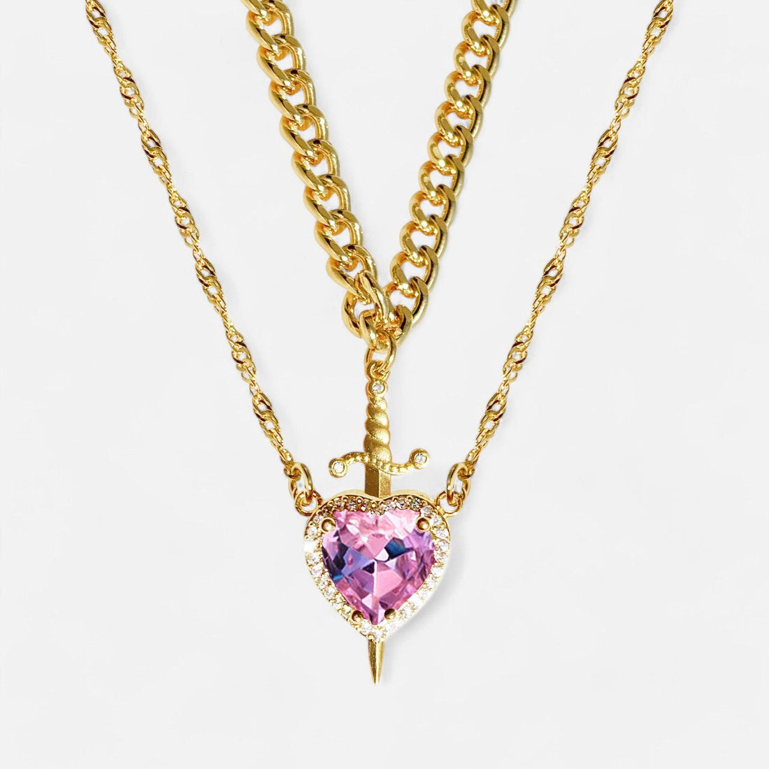 Matching Heart And Sword Necklace Set - Dolce Vincita
