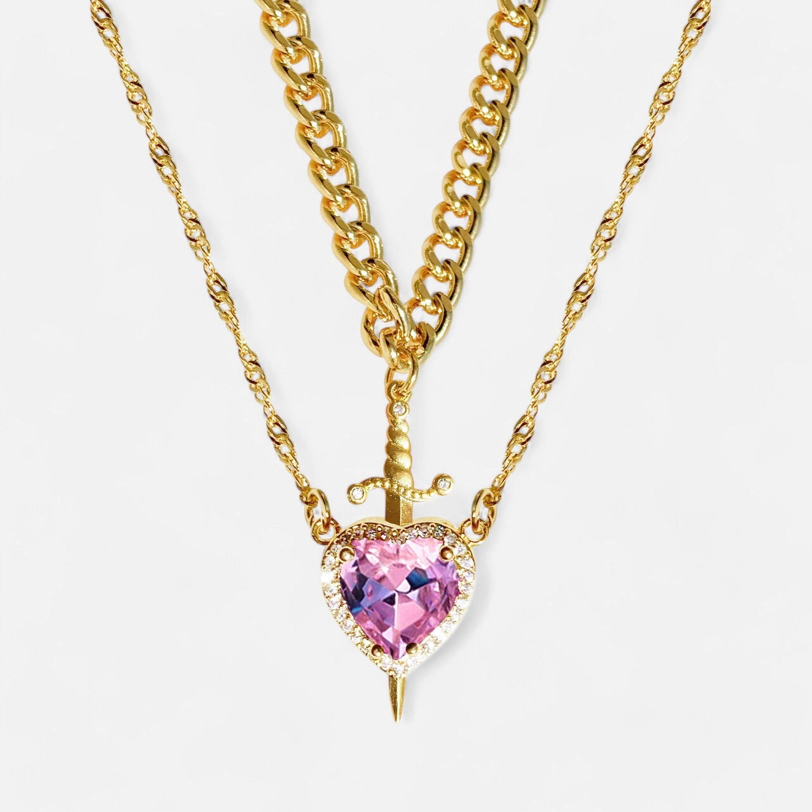 Matching Heart And Sword Necklace Set - Dolce Vincita