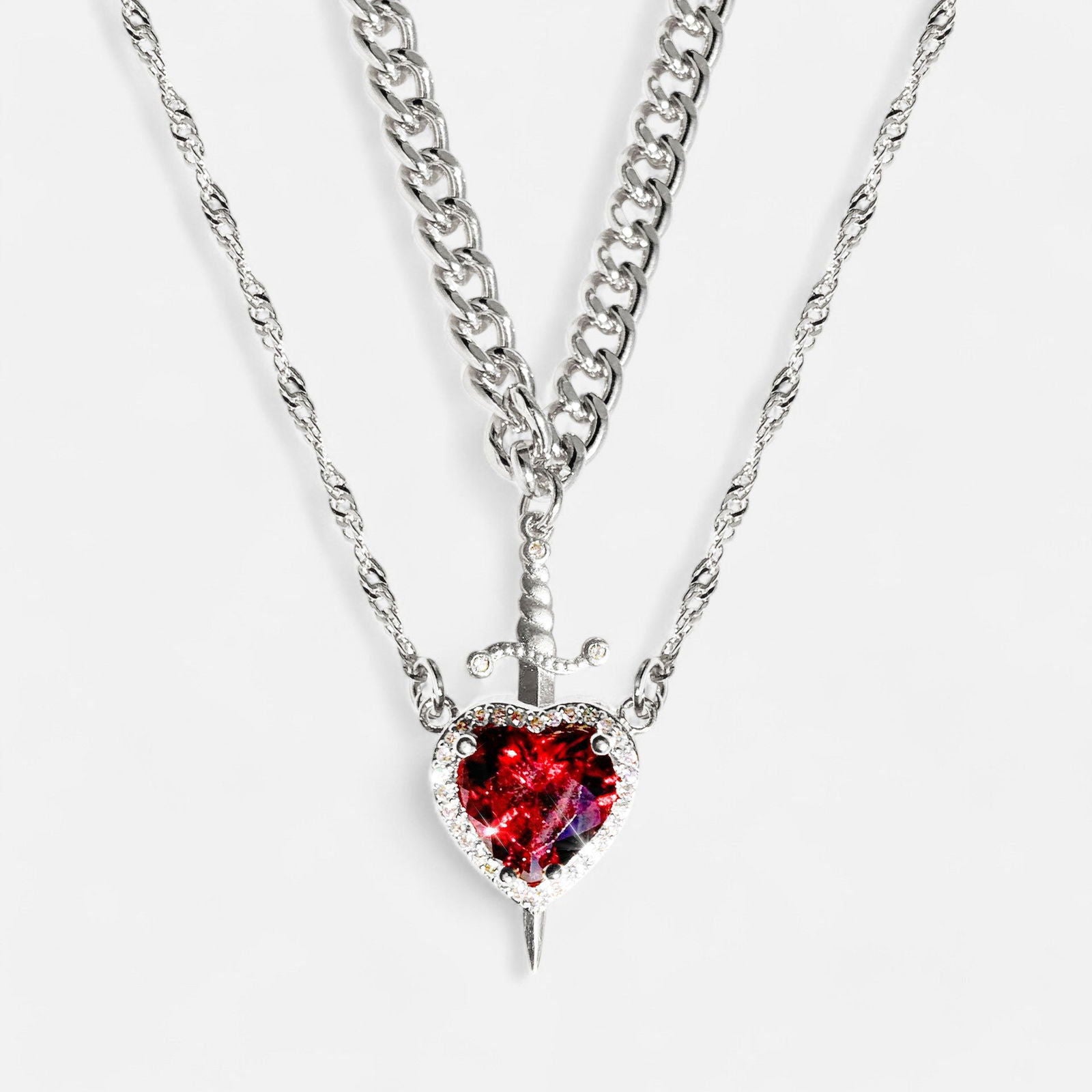 Matching Heart And Sword Necklace Set - Dolce Vincita