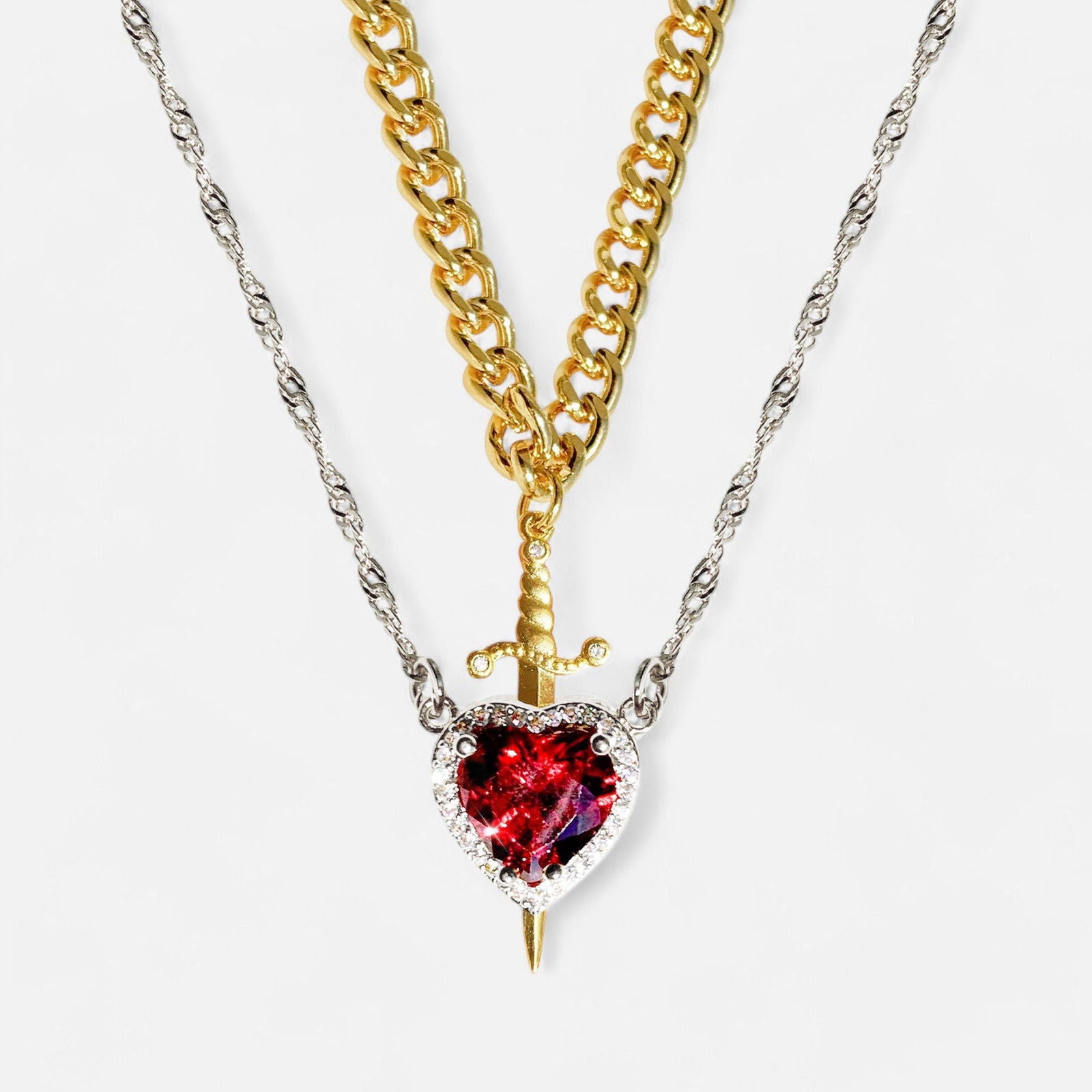 Matching Heart And Sword Necklace Set - Dolce Vincita