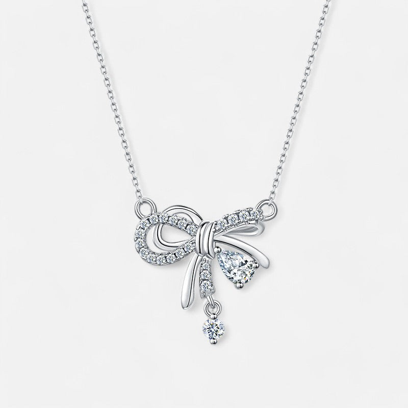 Sterling Silver Bow Pendant Necklace - Dolce Vincita
