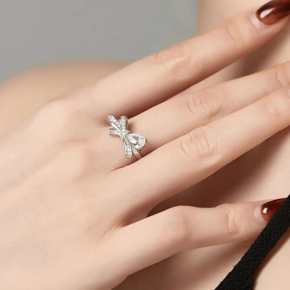 Sterling Silver Sparkling Bow Ring - Dolce Vincita