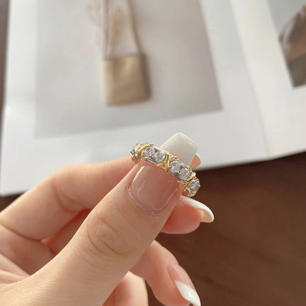 Sterling Silver Two-Tone Crystal Eternity Ring - Dolce Vincita