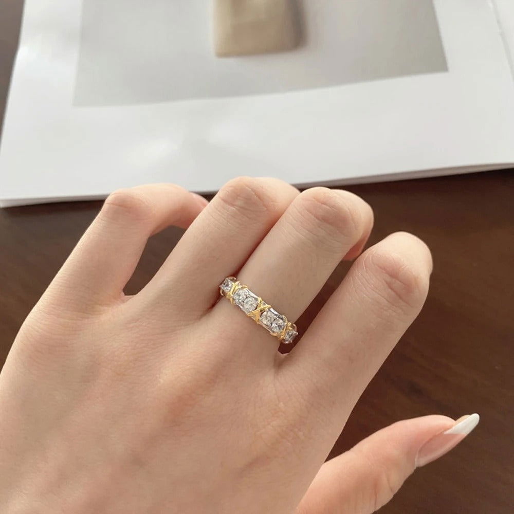 Sterling Silver Two-Tone Crystal Eternity Ring - Dolce Vincita